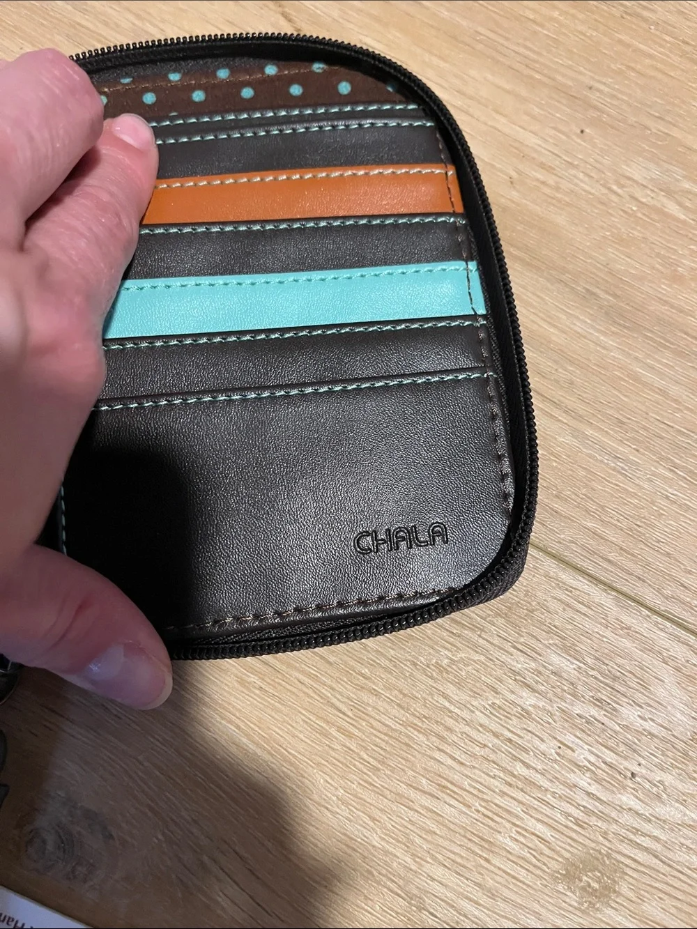 Chala Burgundy Wallet Wristlet with Teal and Black Paw Applique